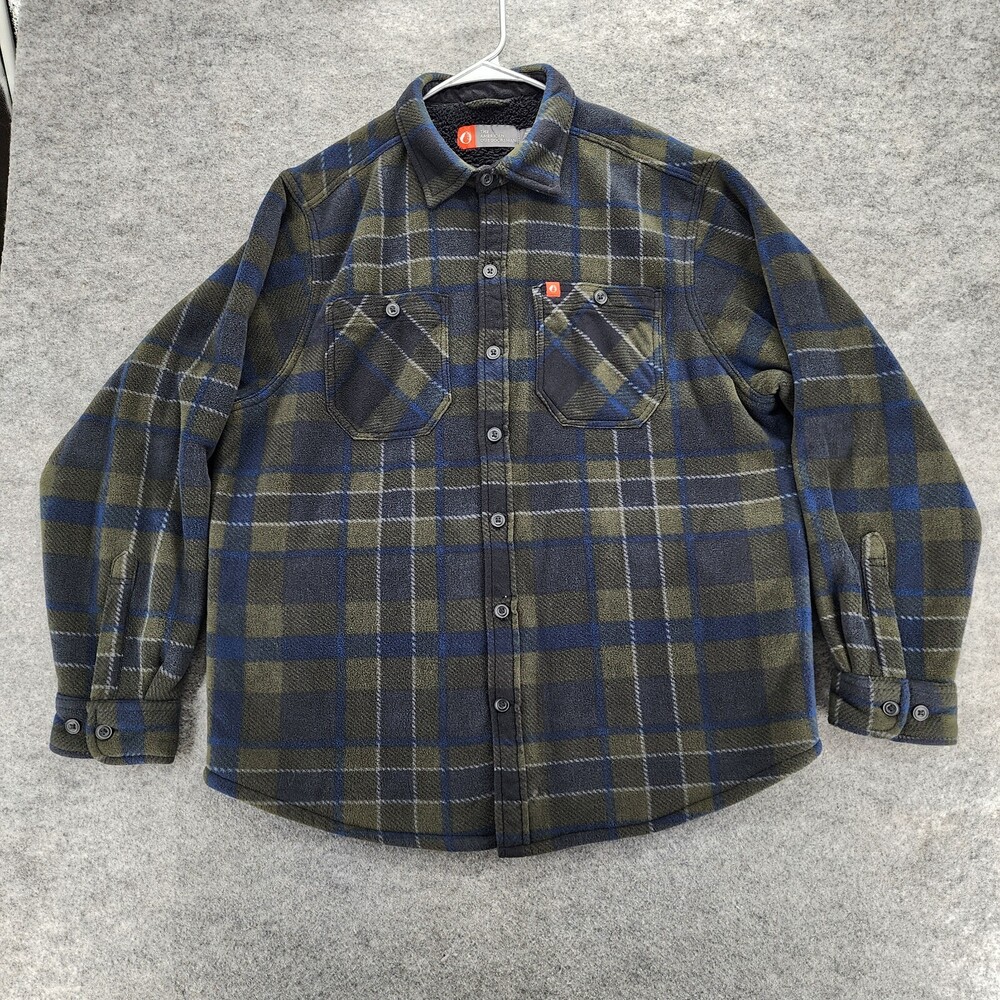 American Outdoorsman Flannel Shirt Mens Large Sherpa Lined Blue Plaid